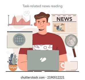 Hyperfocus idea, how to become more efficient. Task-related news reading. Intense form of mental concentration or visualization that focuses consciousness on a task. Flat vector illustration