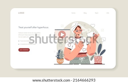 Hyperfocus idea, how to become more efficient web banner or landing page. Intense form of mental concentration. Treat yourself after hyperfocus. Flat vector illustration