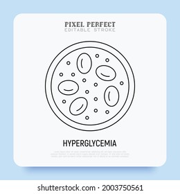 Hyperglycemia Thin Line Icon. Low Blood Sugar. Thin Line Icon. Diabetes Symptom. Pixel Perfect, Editable Stroke. Vector Illustration.