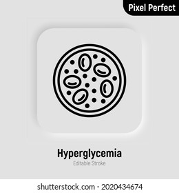 Hyperglycemia Thin Line Icon. Low Blood Sugar. Thin Line Icon. Diabetes Symptom. Pixel Perfect, Editable Stroke. Vector Illustration.