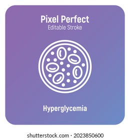 Hyperglycemia Thin Line Icon. Low Blood Sugar. Thin Line Icon. Diabetes Symptom. Pixel Perfect, Editable Stroke. Vector Illustration.