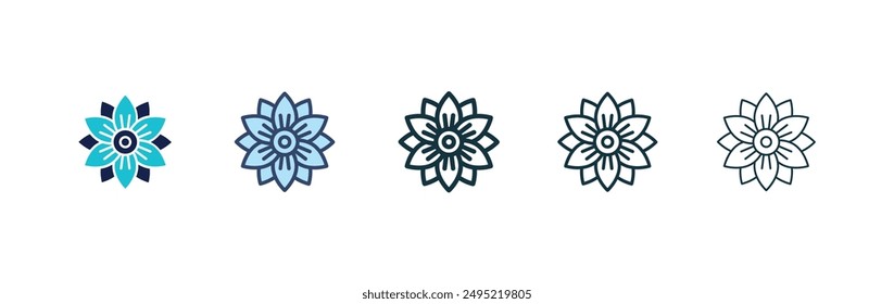 Hypericum vector icon set black filled and outlined style.