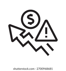 Icono de línea negra de hiperinflación para proyectos digitales e impresos.  Iconos limpios mínimos para App y Sitios web.