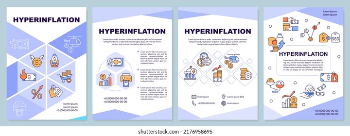 Hyperinflation blue brochure template. Rising prices. Leaflet design with linear icons. Editable 4 vector layouts for presentation, annual reports. Arial-Black, Myriad Pro-Regular fonts used