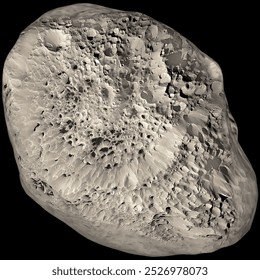 Hyperion. Um satélite natural de Saturno. Um mapa de textura em uma superfície real.