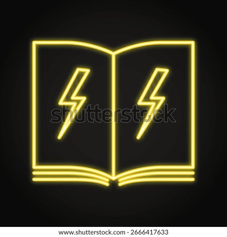 Hyperlexia disorder neon line icon. Open book with lightning symbol. Ability to read fast. Vector illustration