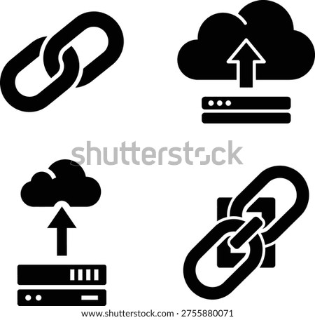 Hyperlink cloud storage icon set. data upload, sharing and digital connection vector