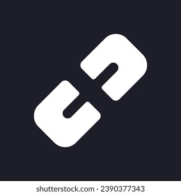 Hyperlink dark mode glyph ui icon. Website reference. Online chat. User interface design. White silhouette symbol on black space. Solid pictogram for web, mobile. Vector isolated illustration