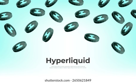 Moedas hiperlíquidas caindo do céu. Plano de fundo do banner do conceito de criptomoeda HYPE.