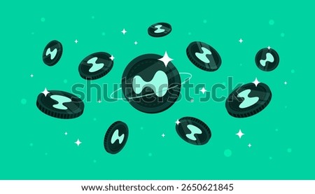 Hyperliquid (HYPE) coins falling from the sky. HYPE cryptocurrency concept banner background.