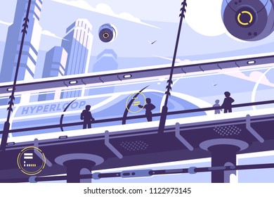 Hyperloop Future Public Transport. Suspended Tunnel For Train. Vector Illustration