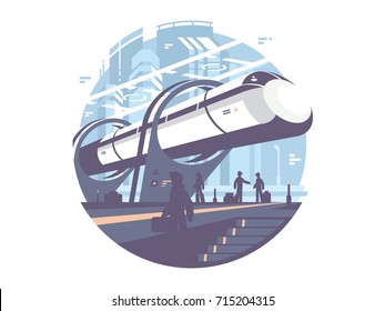 Hyperloop neueste Personenkraftwagen im öffentlichen Expressverkehr. Vektorsymbol-Illustration