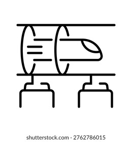 Hyperloop pod icon. Transportation and hyperloop line symbol. Black and white.