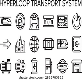 Hyperloop transportation system concept outline icons with hyperloop transportation technology infrastructure highspeed connectivity engineering innovative movement electric efficiency