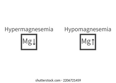 Hypermagnesemia And Hypomagnesemia – Magnesium Mg Excess And Deficit Electrolyte Disorder, Grey Frame Icon Vector Illustration