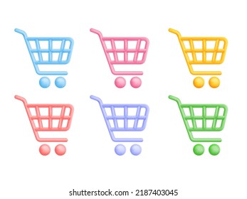 Hypermarket cart icon. 3d icons trolley grocery shop business retailment add, supermarket basket wheels consumerism simple symbol demand internet, tidy vector illustration. Supermarket basket symbol