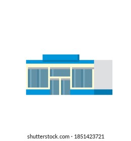Hypermarket. Supermarket building. Pixel art. Old school computer graphic. 8 bit video game. Game assets 8-bit sprite. 16-bit.