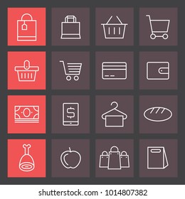 Hypermarket and trade vector line icons.