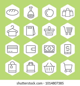 Hypermarket and trade vector line icons.