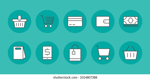 Hypermarket and trade vector line icons.