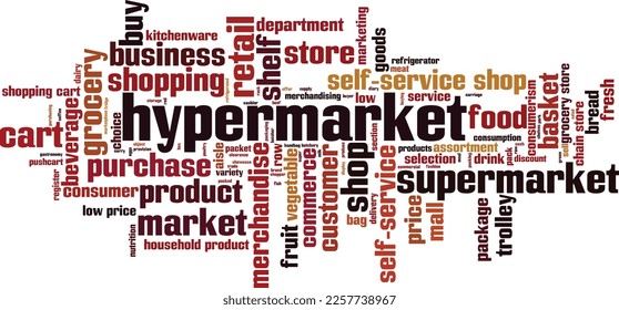 Hypermarket word cloud concept. Collage made of words about hypermarket. Vector illustration