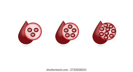 Hypernatremia, high plasma sodium level and Hyponatremia, low plasma sodium level. Sodium Na excess and deficit electrolyte disorders, blood test tube, Scientific design. Vector illustration.