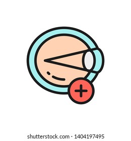 Hyperopia, eye disease, astigmatism flat color line icon.