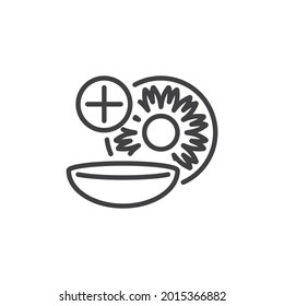 Hyperopia eye lens line icon. linear style sign for mobile concept and web design. Eye lens with plus outline vector icon. Symbol, logo illustration. Vector graphics