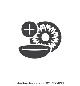 Hyperopia eye lens vector icon. filled flat sign for mobile concept and web design. Eye lens with plus glyph icon. Symbol, logo illustration. Vector graphics