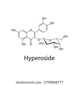 Hyperosid-Molekülstruktur, Flavonoid-Glycosid-Antioxidans-Verbindung, sauberes wissenschaftliches Vektordiagramm, skelettchemische Formel