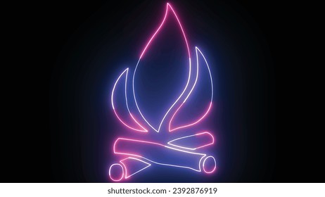 Neon Campfire animado hiperrealista con colores de moda.Tecnología futurista