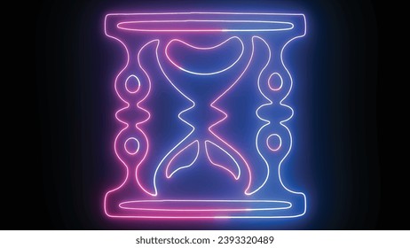 Hyperrealistic animated Neon Hour Glass Symbol in trendy stylish colors. Futuristic technology