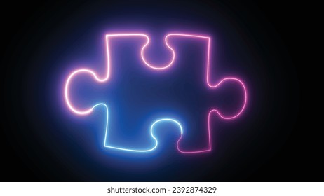 Hyperrealistic animated Neon Puzzle pieces in trendy stylish colours. Futuristic technology 