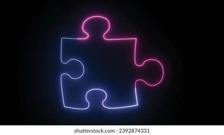 Hyperrealistic animated Neon Puzzle pieces in trendy stylish colours. Futuristic technology 