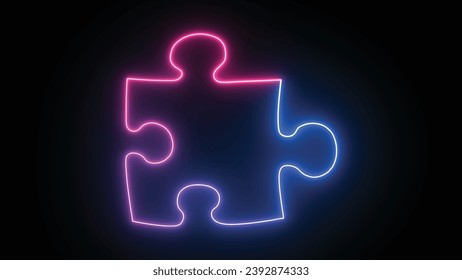 Hyperrealistic animated Neon Puzzle pieces in trendy stylish colours. Futuristic technology 