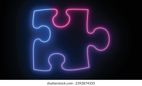 Hyperrealistic animated Neon Puzzle pieces in trendy stylish colours. Futuristic technology 