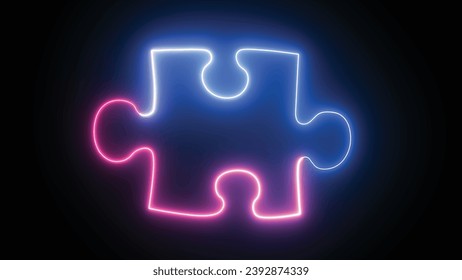 Hyperrealistic animated Neon Puzzle pieces in trendy stylish colours. Futuristic technology 