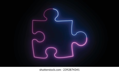 Hyperrealistic animated Neon Puzzle pieces in trendy stylish colours. Futuristic technology 