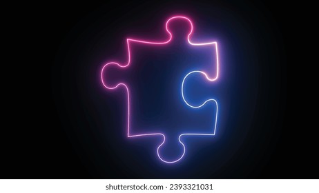 Hyperrealistic animated Neon Puzzle pieces in trendy stylish colours. Futuristic technology 