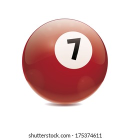Hyperrealistic Billiard Ball. Detailed vector illustration of brown number 7 cue sports ball isolated on white