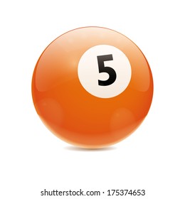 Hyperrealistic Billiard Ball. Detailed vector illustration of orange number 5 cue sports ball isolated on white