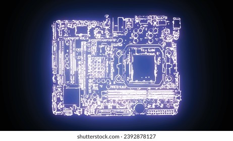 Hyperrealistische Neon-Computer-Motherboard in trendigen Farben