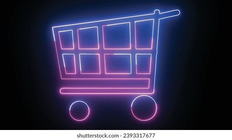 Hyperrealistic  Neon Shopping Cart in trendy stylish colours. Futuristic technology