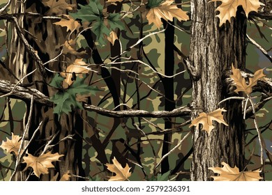 Hyper-Realistic Tree Bark and Leaves Camouflage for Outdoor Wear