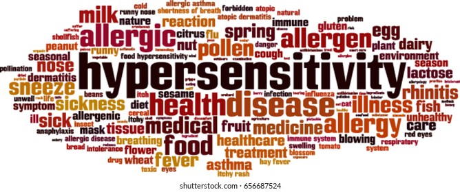 Hypersensitivity word cloud concept. Vector illustration