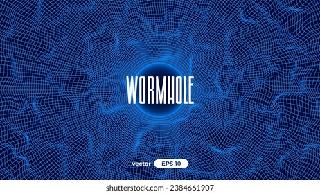 Hyperspace grid tunnel. Wormhole background. Vector illustration eps10. Space portal for time traveling. Speed effect. Black hole vortex. Neon colors. Blue and black. Warp jump.