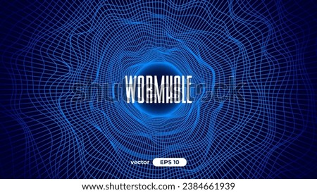Hyperspace grid tunnel. Wormhole background. Vector illustration eps10. Space portal for time traveling. Speed effect. Black hole vortex. Neon colors. Blue and black. Warp jump.