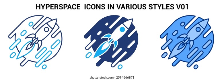 Hyperspace icon represented by rocket Blue, Dualline, Dualtone style.
