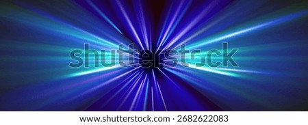Hyperspace laser lightspeed effect with blue fiber flares and digital vector explosion. Futuristic quantum burst or radial galaxy pattern for technology backgrounds. Dynamic motion blur or infinity.