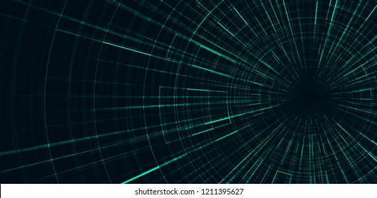 Hyperspace Speed Motion On Dark Green Background,warp And Expanding Movement Concept,vector Illustration.